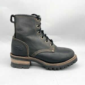 Skechers Womens 7.5 VTG Laramie Combat Boots Black Leather Chunky Heel 90s Y2K